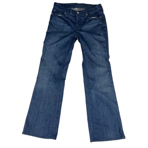 7FAM Jeans Flip Flop Dark Wash Flare Crystal Paint Splatter Women's 25 HEMMED - Picture 2 of 11